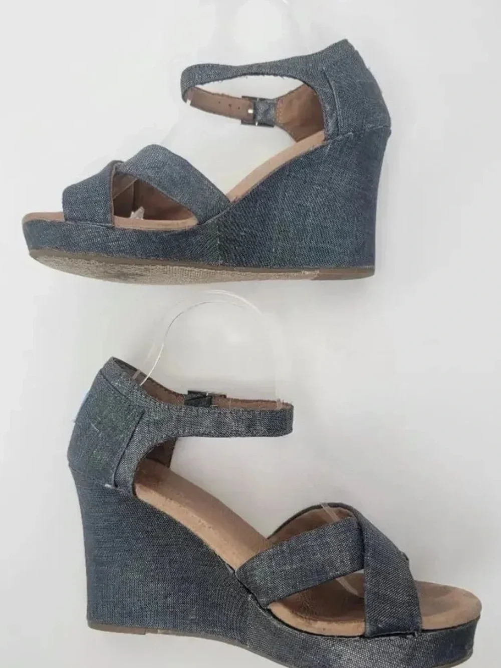 Toms Dark Denim Blue Wedge Sandals with Ankle Strap